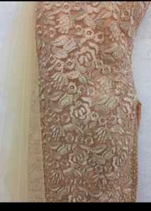 bust 40 Elegant Beige Net Embroidered Suit