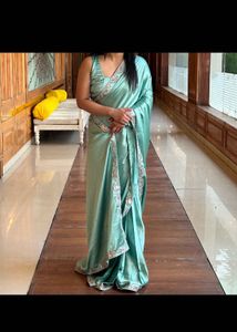 Elegant satin Sea Green Saree