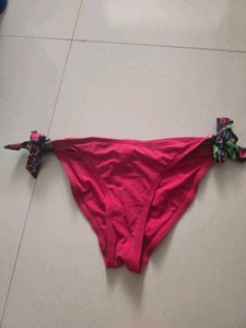 Hot pink Ruched Bikini Bottoms with Floral Ties