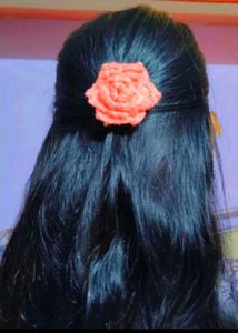 Red Crochet Rose Hair Clip