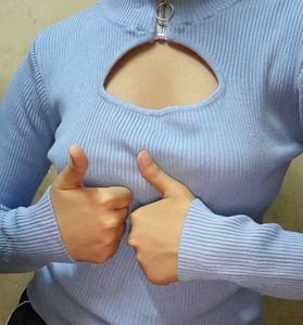 Ribbed Cut-out Mock Neck Top
