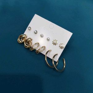 Set of 6 Pairs Gold Tone Earrings