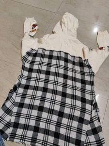 Chic Plaid Hoodie Dress with Bug Embellishments