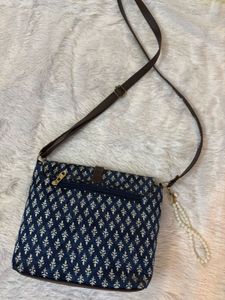 Boho Print Crossbody Bag with Pearl Strap