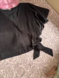 Elegant Black Pleated Wrap Top