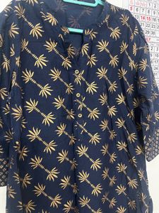 Navy Blue Kurta with Gold Print