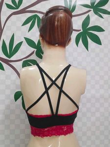 (200)Black Lace-Trim Bralette