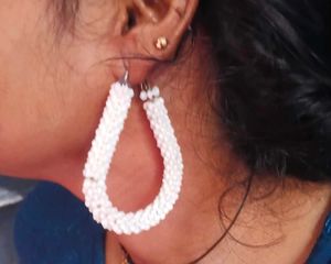 Elegant White Beaded Hoop Earrings