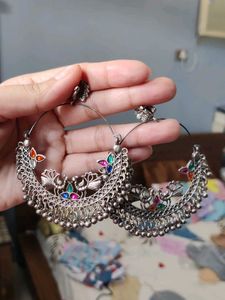 Oxidized Silver Peacock Jhumka Earrings