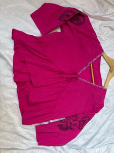 Y2K Vibrant Pink Embroidered Top