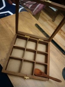 Vintage Wooden Spice Box with Glass Lid