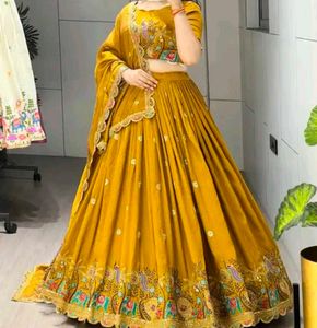 semi stitched Designer Yellow Lehenga Choli