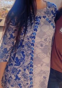 soft cotton Blue Floral Print Long Kurta with pant