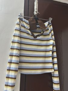 Striped Collared Long Sleeve Top