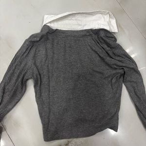 Chic Grey &amp; White Collared Top