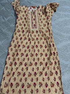 W- Beige Floral Print Kurta with Embellishment