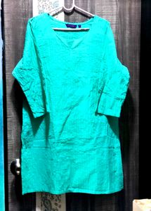 Solid Teal V-Neck Kurta
