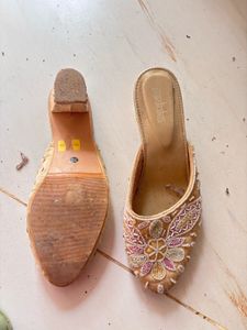 Embellished Mules - Gold