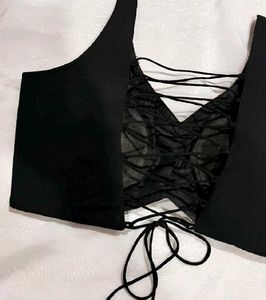 Elegant Black Lace-Up Blouse