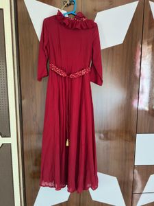 Elegant Red Ruffled Maxi Dress