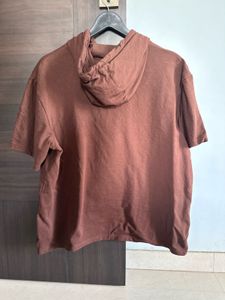 Brown Short Sleeve Graphic Hoodie