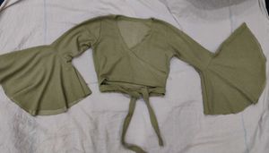 Olive Green Bell Sleeve Crop Top