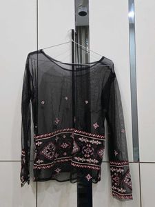 Sheer Embroidered Long Sleeve Top