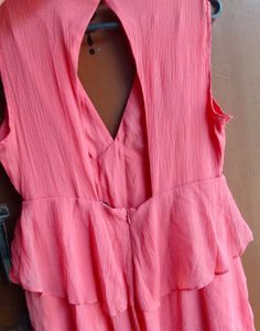 Coral Ruffle Tiered V-Neck Dress