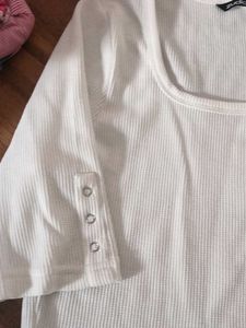 Women's White Waffle Knit Top
