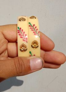Beautiful Cream Bangles with Floral Design