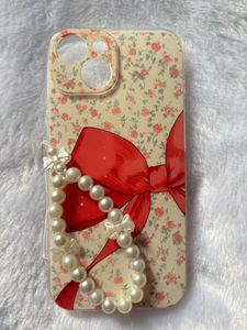 Cute Floral Phone Case IPhone 15 with Pearl Strap