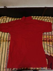 Combo Of 1 Jeans, 1 Mandarin Collar Maroon T-Shirt and Cotton Red T Shirt