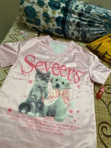 Cute Pink Cat &amp; Dog Graphic T-Shirt Jersey