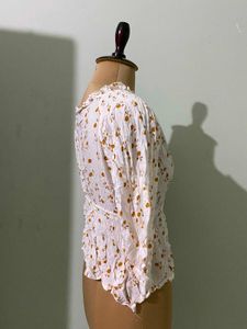 Chic White Floral Print Wrap Top