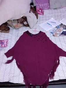 Burgundy Poncho with Sequin Detail
