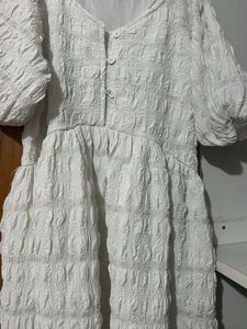 Boho Textured White Midi Dress