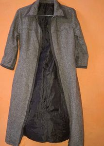 Vintage Grey Herringbone Longline Coat | Black Lin