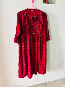 Vibrant Red Printed Kurta