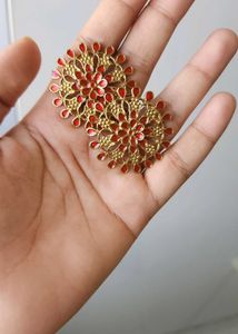 Exquisite Gold &amp; Red Floral Earrings