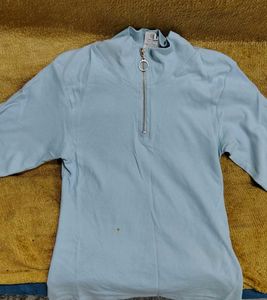 Baby Blue Ribbed Half-Zip Top | Soft Stretch