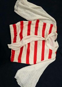 Striped Blouse with Pearl Embellishment crop top
