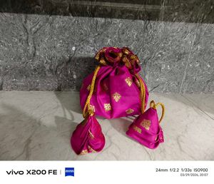 Fuchsia Potli Bag with Gold Print
