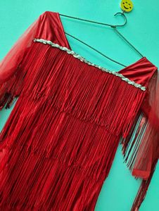 Retro Red Fringe Party Dress