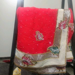 Red Embroidered Saree