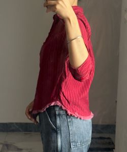 Red Striped Button-Down Shirt
