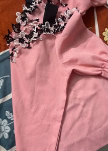 Pink Lace Trimmed Blouse