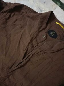 Elegant Brown Textured Button-Up Shirt