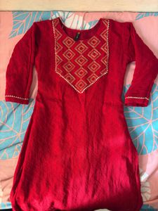 Red gold festive ethnic long kurti