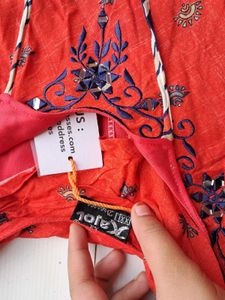 Red Embroidered Kurta