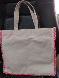 Chic Cotton Tote Bag with Floral Trim